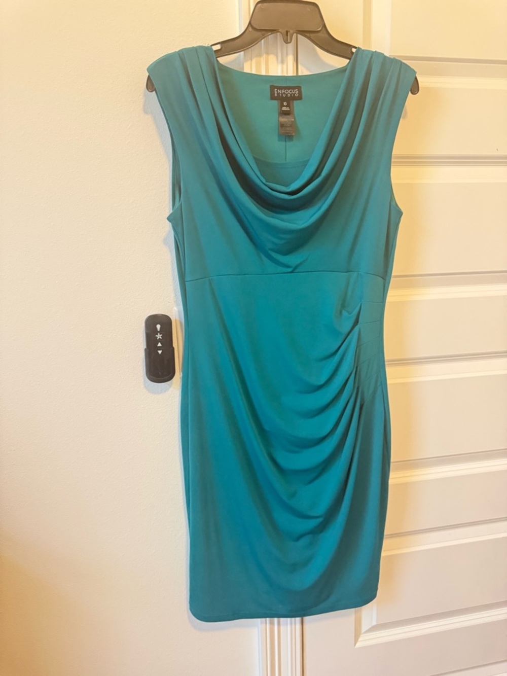 Enfocus Studio Teal Cowl Neck Midi Sheath Dress